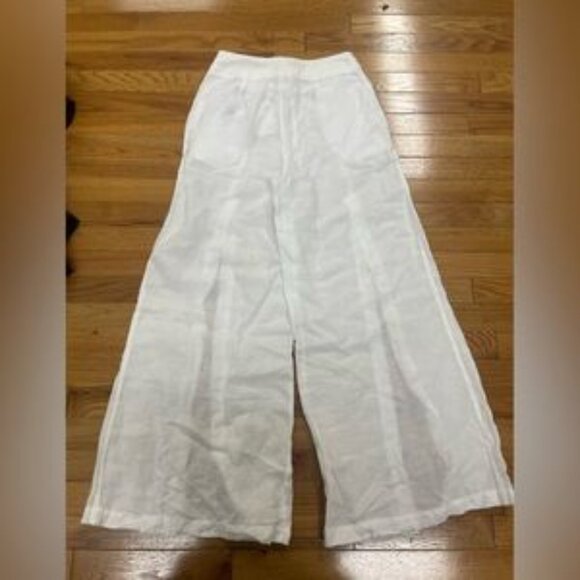 120% Lino NWT Resort Linen Split-Front Pants WHITE Small - Picture 3 of 8